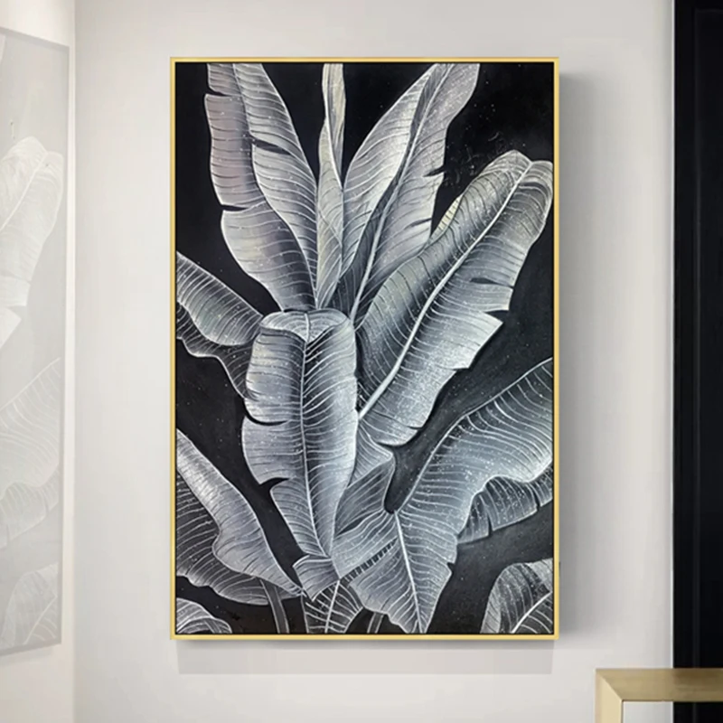 

100% Handpainted Modern Abstract Leaves Oil Painting On Canvas Art Gift Home Decoration Living Room Wall Art Frameless Picture