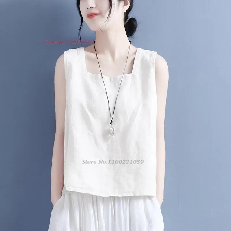 

2023 chinese suspender tanks & camis women's cotton linen loose tank tops sleeveless shirt tea service hanfu feminino streetwear