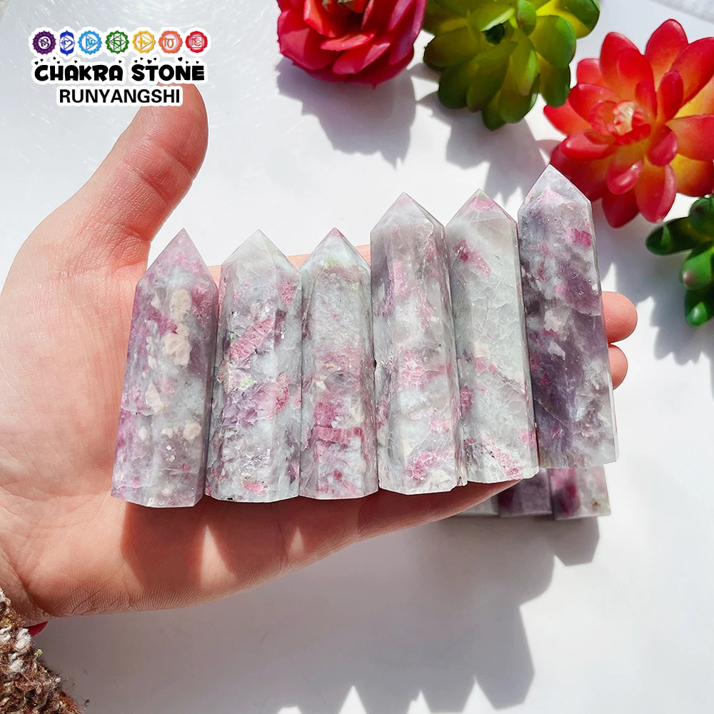 

Beautiful Natural Quartz Tower Healing Plum Blossom Tourmaline Crystal Point Faceted Prism Wand Energy Ore Mineral Home Decor