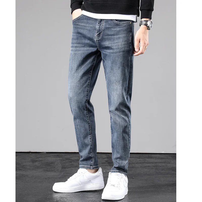 Men Clothing New Pattern Recreational Vintage Blue Jeans Keep Warm Self-cultivation Elastic Force Street Trousers Autumn Female