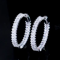 threegraces dazzling cubic zirconia silver color big circle round hoop earrings for women korean fashion party jewelry er891
