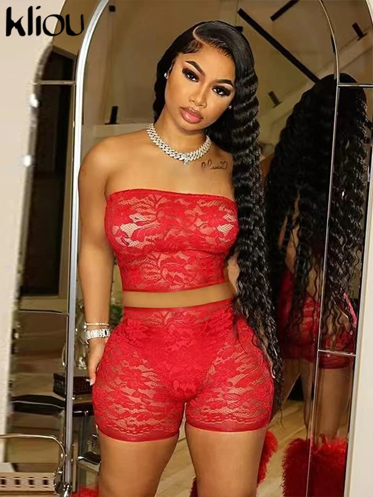 Женский Кружевной Костюм-двойка без бретелек и шорт
