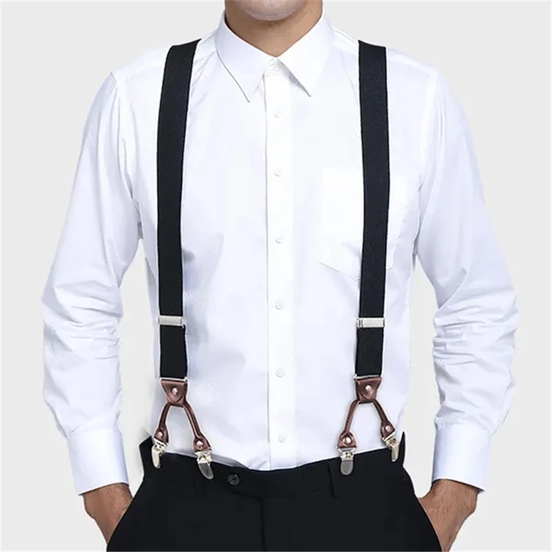 

Men Suspenders High Elastic Adjustable Strong Clips Suspender Heavy Duty X Back Trousers Braces Pants Braces-Black