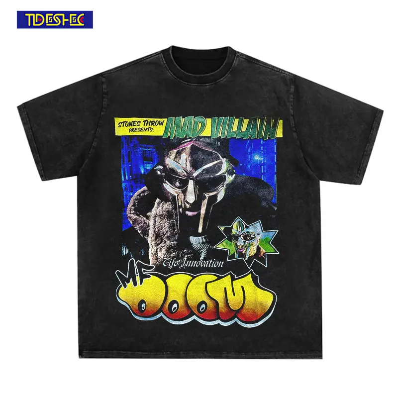 

Hip Hop Rapper Portrait Print Men Vintage T-shirt Streetwear 2023 Washed Short Sleeve T-shirt Summer Fashion Men and Women Top
