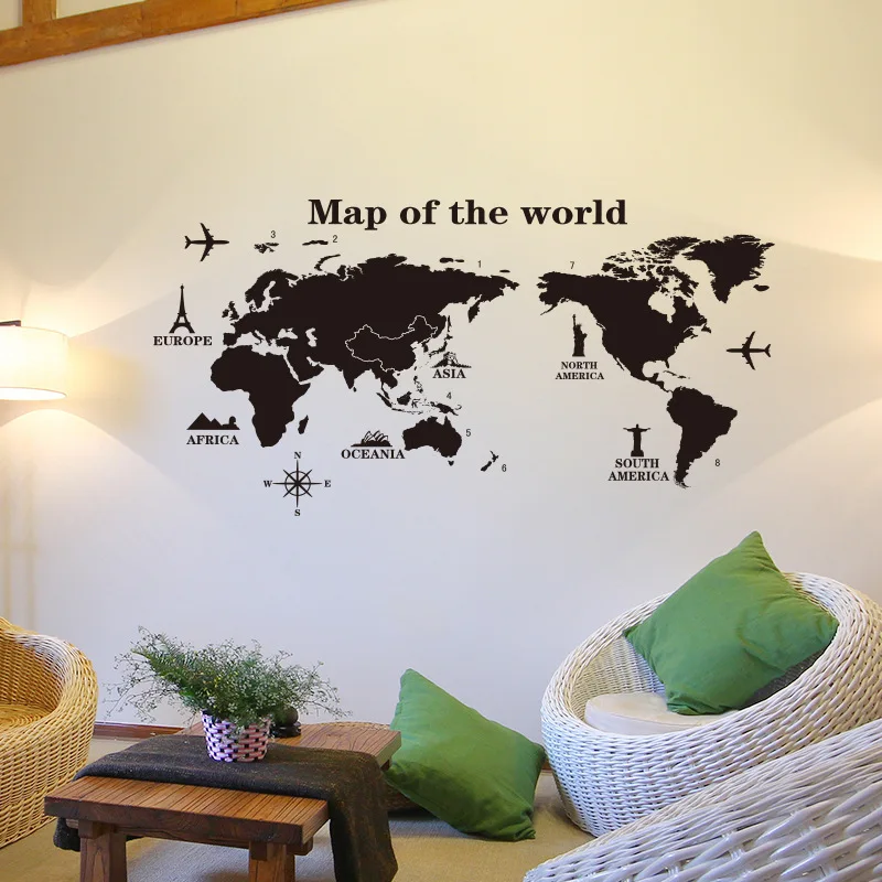 

European-Style World Plane Map Stickers Custom Geographic Distribution Map Wall Stickers Self-Adhesive Wall Stickers