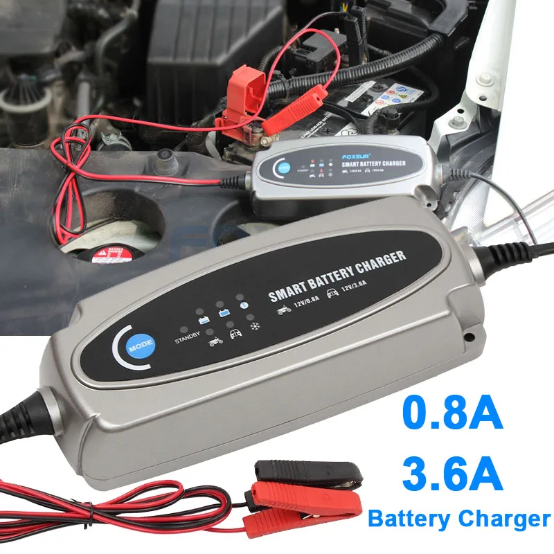 12V 0.8A 3.6A Motorcycle Car Battery Charger Smart Trickle Charger Lead-acid Batteries Charge