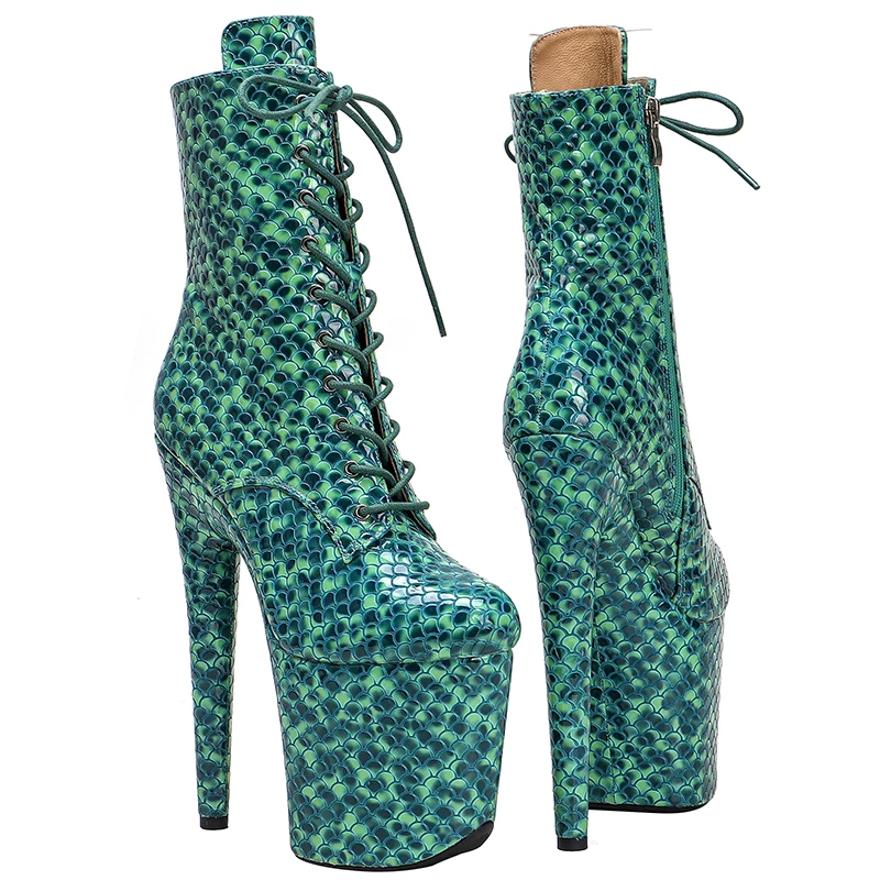 Leecabe 20CM/8Inch  Genuine Leather  Women's Platform disco party High Heels Pole Dance boot