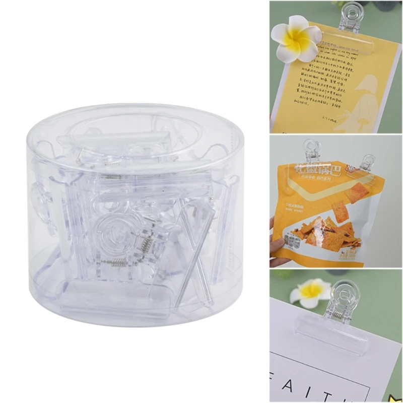 

B36C 12x Plastic Hinge Clips Transparent Paper Clips Document Binder Clip-Snack Clips