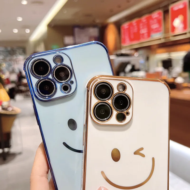 

Роскошный Гальванизированный чехол со смайликом для iPhone 12Pro 13 11 Pro Max XR X XS Max 7 8 Plus, противоударный защитный мягкий чехол-накладка