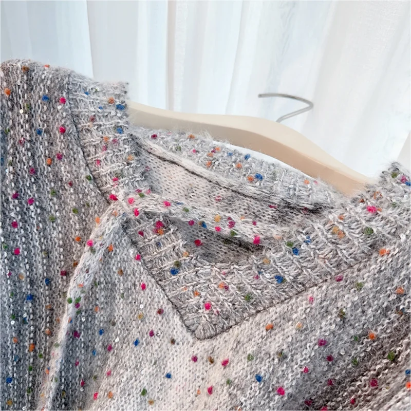 2024 новый серый свитер с v-образным вырезом модная зимняя женская одежда