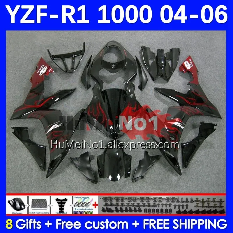 

Корпус для YAMAHA YZF R 1 1000 CC YZF-1000 YZF1000 9No.91 1000CC YZF R1 YZF-R1 красное пламя YZFR1 2004 2005 04 05 06 обтекатель