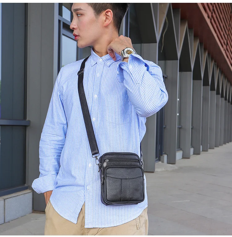 Free Custom Letters New Genuine Leather Small Bag Men's Crossbody Bag Top Layer Cowhide Shoulder Bag Waist Bag Mobile Phone