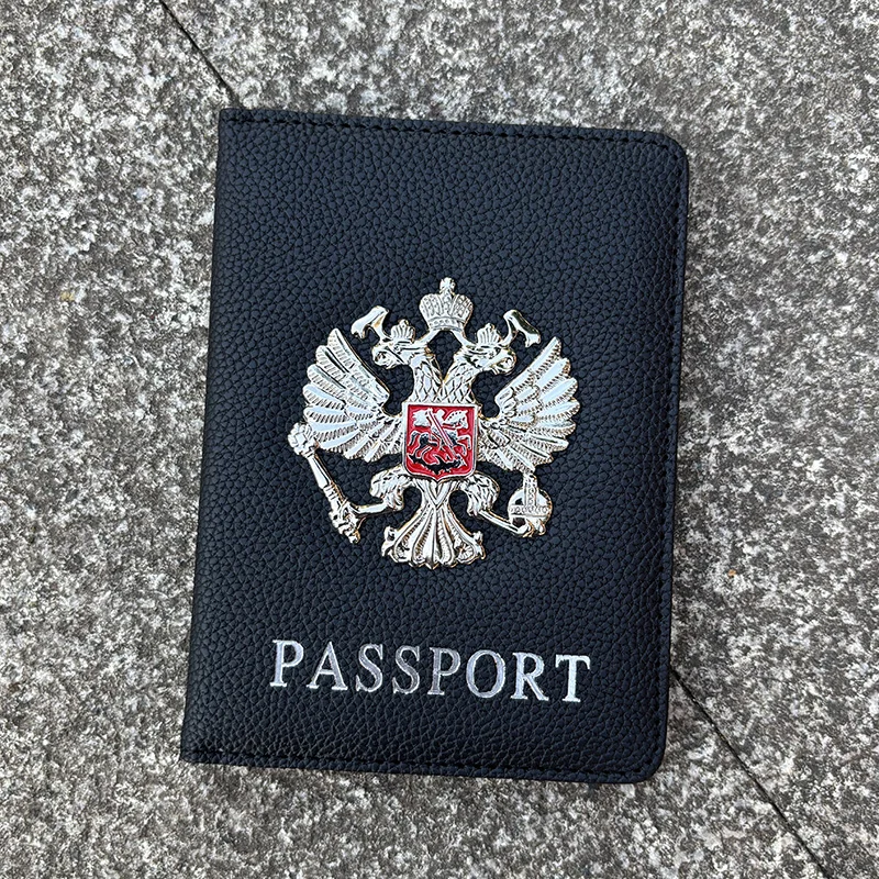 Фото Металлическая обложка для паспорта с российским национальным гербом, модный дорожный кошелек, сумка для паспорта, органайзер для дорожных документов, зажим для паспорта №2