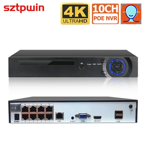 Видеорегистратор 4CH 8CH 4K 8MP H.265 PoE NVR для HD 4K 3MP 4MP 5MP PoE IP Camera распознавание лица 48V ONVIF видеонаблюдение