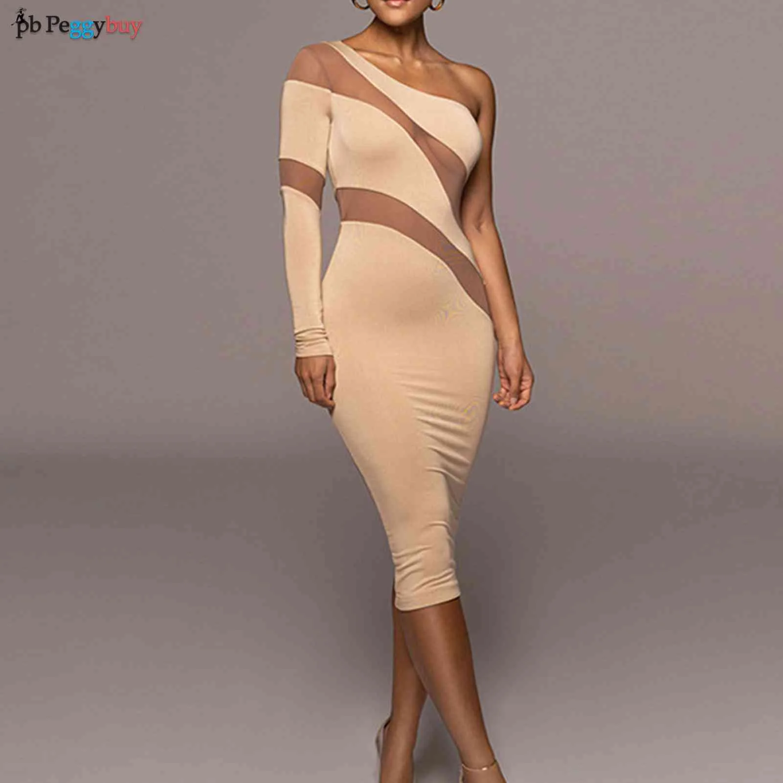 

Sexy Tight Skirt See Through Women Elegant Party Dresses Midi Diagonal Collar Patchwork Mesh High Waist Slim Fit Summer Clothing
