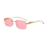 new cheetah decorative frameless square sunglasses color men women retro leopard head metal sunglasses rimless glasses