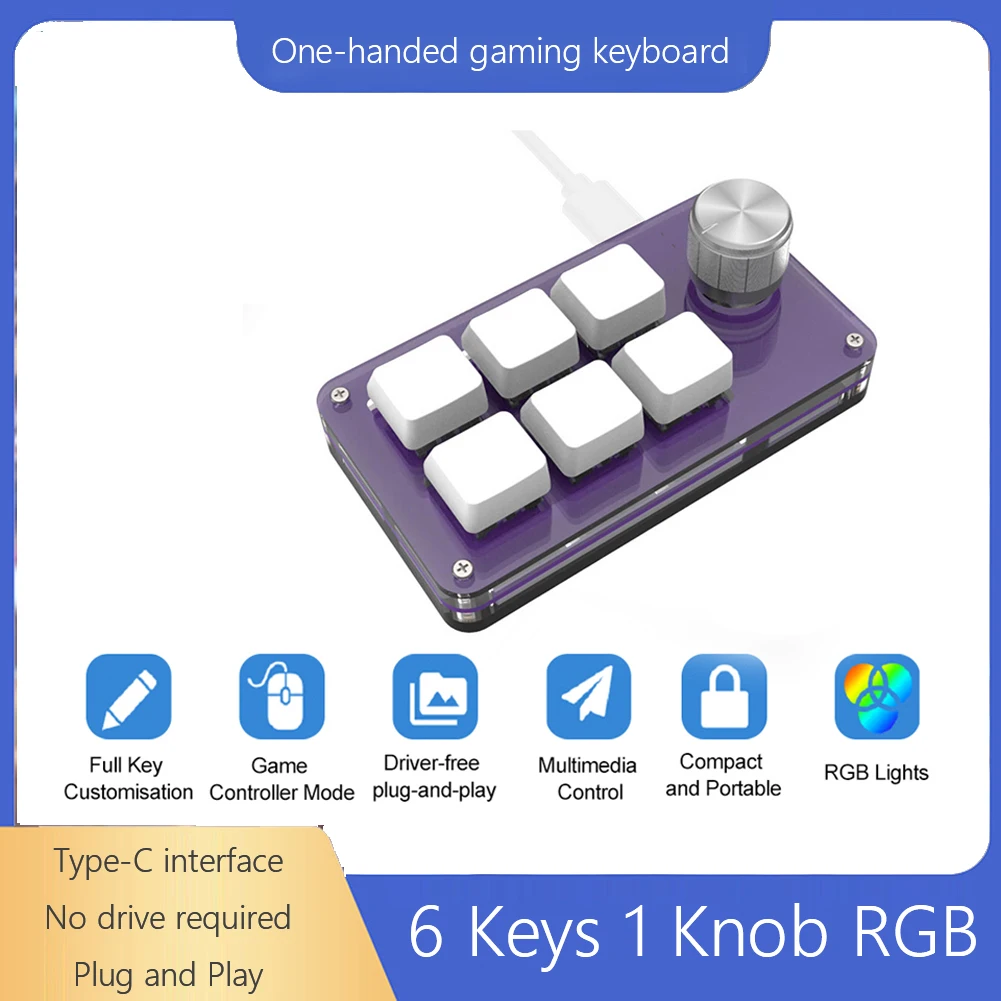 

3/6 Keys Programming Macro Custom Knob Keyboard Copy Paste Mini Button Photoshop RGB Gaming Keypad Mechanical Hotswap Macropad