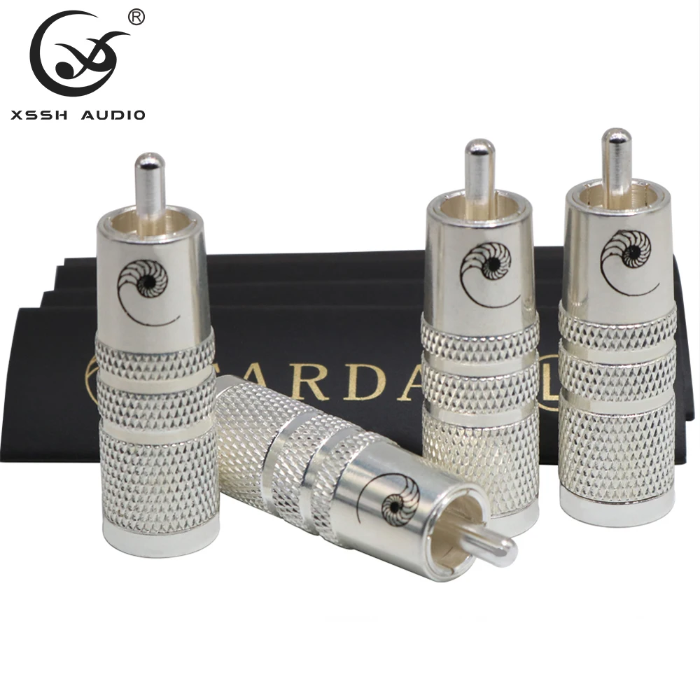 

4pcs 8pcs XSSH YIVO Hifi Brass Plated Silver Conductor Male RCA Plug Connector Silver Gold Shell Lotus Audio Jack For DIY Cable