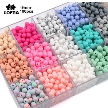 LOFCA 9mm 100pcs Silicone Teething Beads Teether Baby Nursing Necklace Pacifier Clip Oral Care BPA Free Food Grade Colorful 1