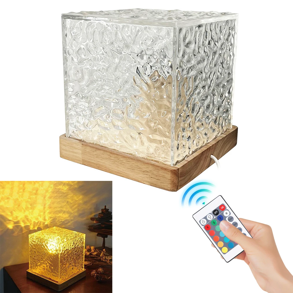 Вращающийся маленький ночник с водной рябью пульт дистанционного управления куб