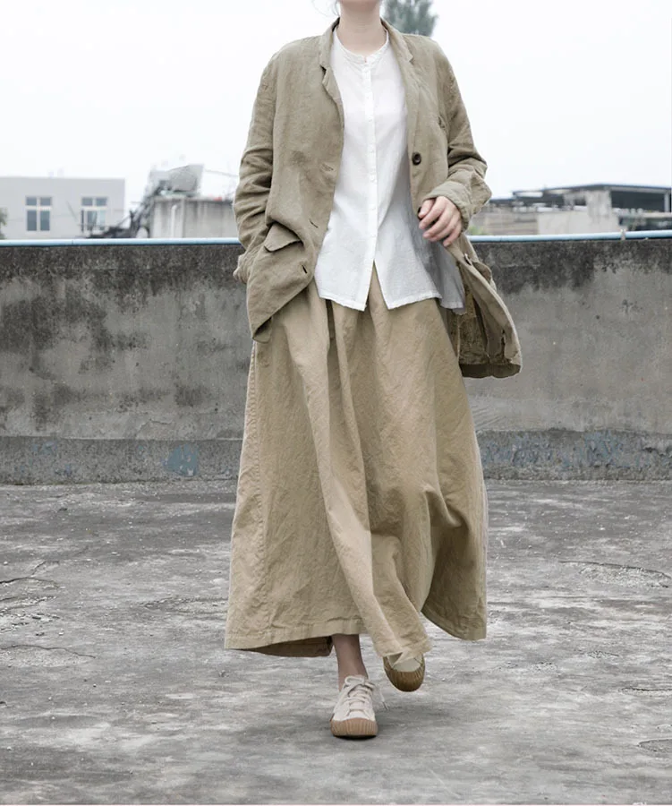 

Женская винтажная длинная юбка, однотонная Повседневная широкая трапециевидная юбка с высокой талией, плиссированная уличная одежда, весн...