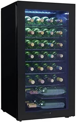 

DWC036A2BDB-6 3,3 Cu. Фут. Отдельно стоящий винный охладитель, вмещает 36 бутылок, однозонная фотография со стеклянной дверью-напитки Chille