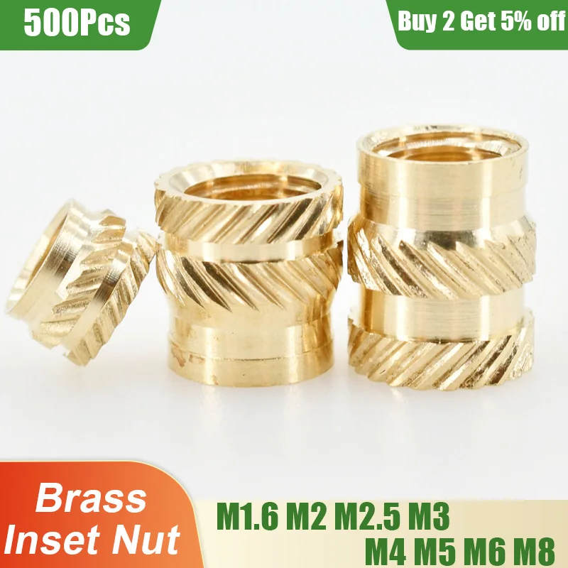 

500 шт., Встроенная вставка с резьбой для горячего расплава, гайки для 3D-принтера, ПК, вставки M2 M2.5 M3 M4 M5