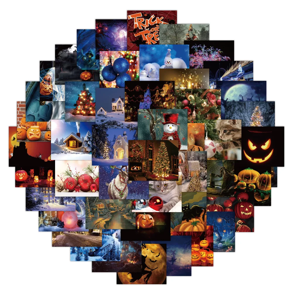 

52pcs Children Halloween Christmas Horror Thriller Decoration Notebook Tablet Phone Case Sticker