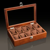 10 slots wooden watch storage boxes case new coffee watch display case with glass jewelry organizer gift case