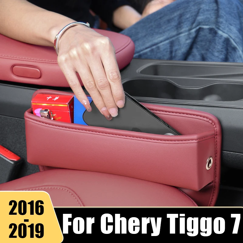 

PU Leather Car Seat Crevice Storage Box For Chery Tiggo 7 2016 2017 2018 2019 Universal Card Phone Key Holder Pocket Accessories