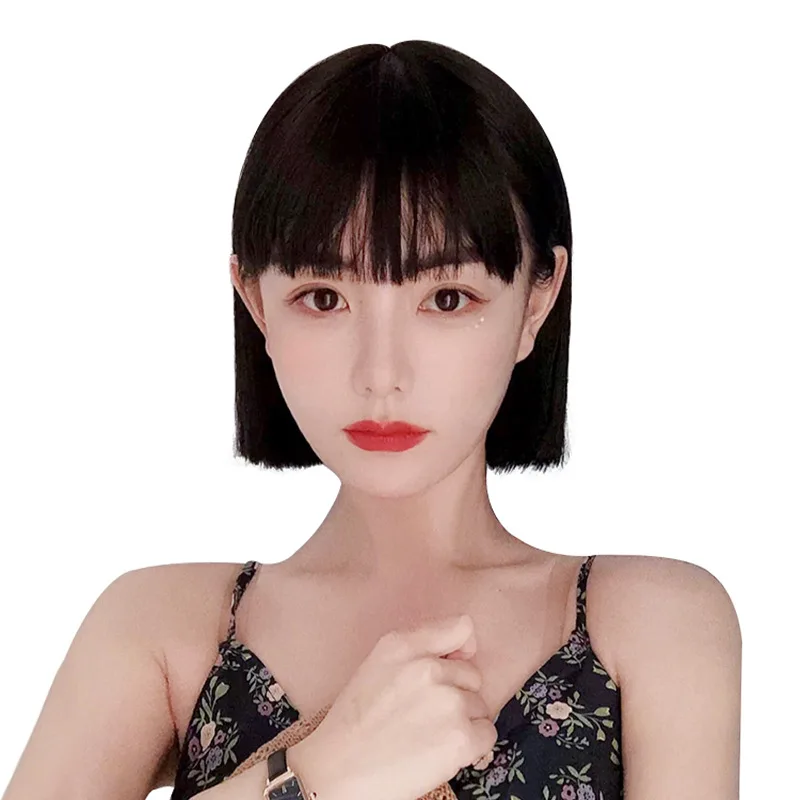Парик Bobhaircut натуральные волосы полный парик заводская мода прямая челка один