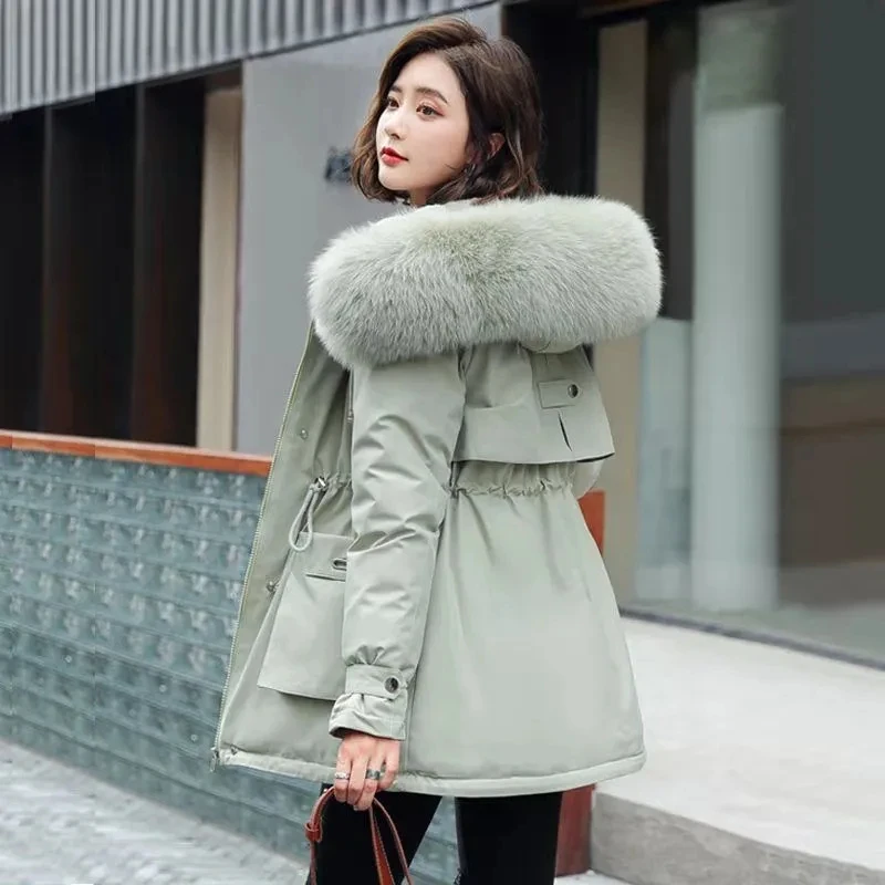 

2022 New Cotton Thicken Warm Winter Jacket Coat Women Casual Parka Winter Clothes Fur Lining Hooded Parka Mujer Coats
