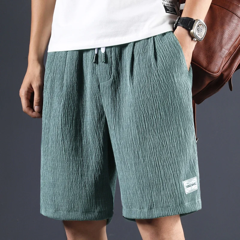 

Men Casual Shorts Solid Color Breathable Lightweight Cotton Linen Drawstring Mid Rise Short Pants Knee Length Outdoor Shorts