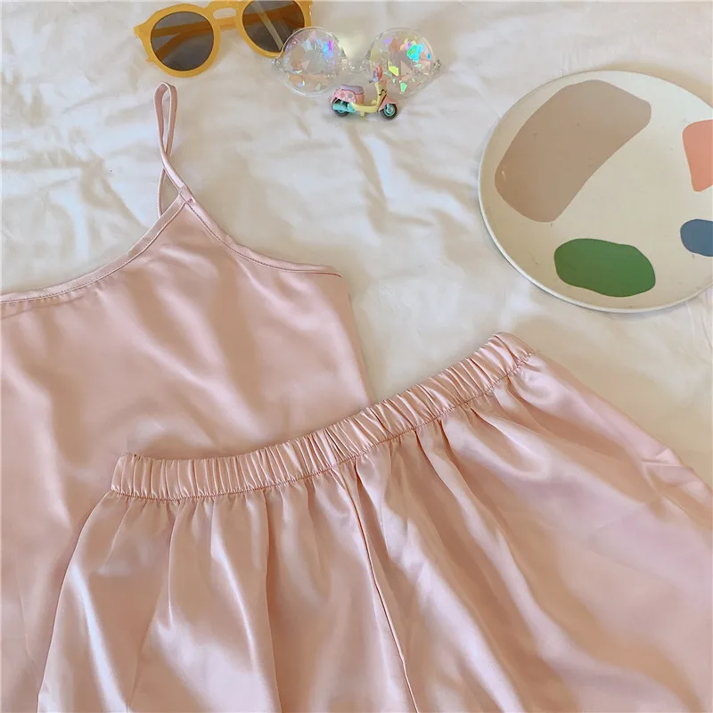 CAIYIER Sweet Solid Color Lingerie Sets For Women Sling Sleeveless Sexy Sleepwear Summer Famale Underwear Nightwear Suit M-XL