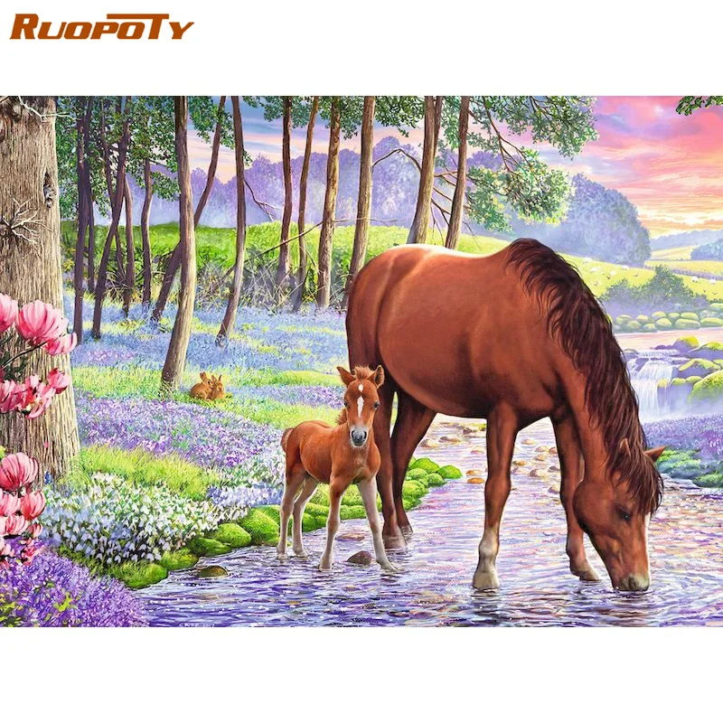 

RUOPOTY Pictures By Numbers Kits Animal Drawing On Canvas 60x75cm DIY Coloring By Numbers Horse Unique Gift Home Decor