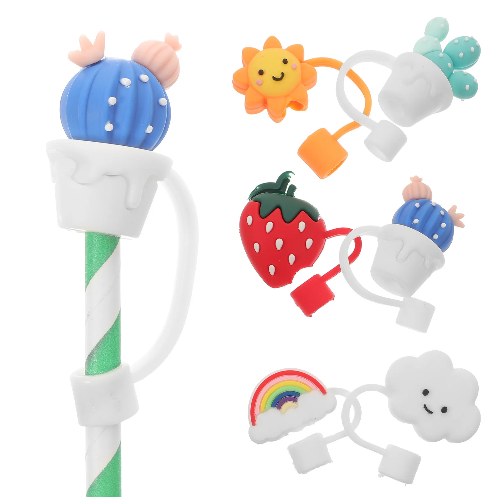 

6 Pcs Silicone Straw Tip Covers Straight 3X2.3CM Silica Gel Lids Tips Reusable Straws