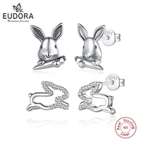 eudora real 925 sterling silver lovely tiny rabbit stud earrings for women girl simple bunny cz earring fine trendy jewelry gift