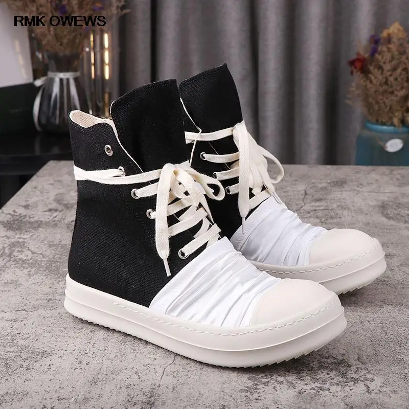 

RMK OWEWS High Street Brand Rick Women Boots Ankle Platform RO Shoes Pleated Satin New Owens Men Casual Sneakers For Women Shoes