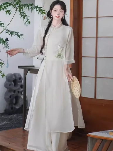 Китайское чайное платье женское летнее платье-Ципао Odai брюки ханьфу