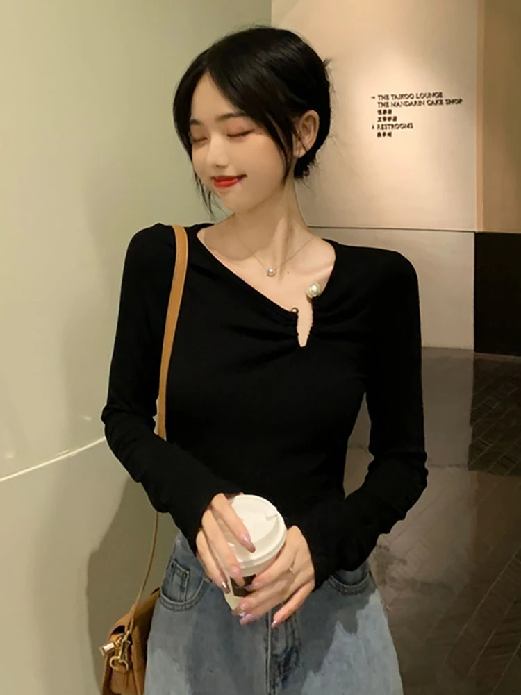 

White T-shirt Women's Spring 2022 New Design Slim Long Sleeve Top