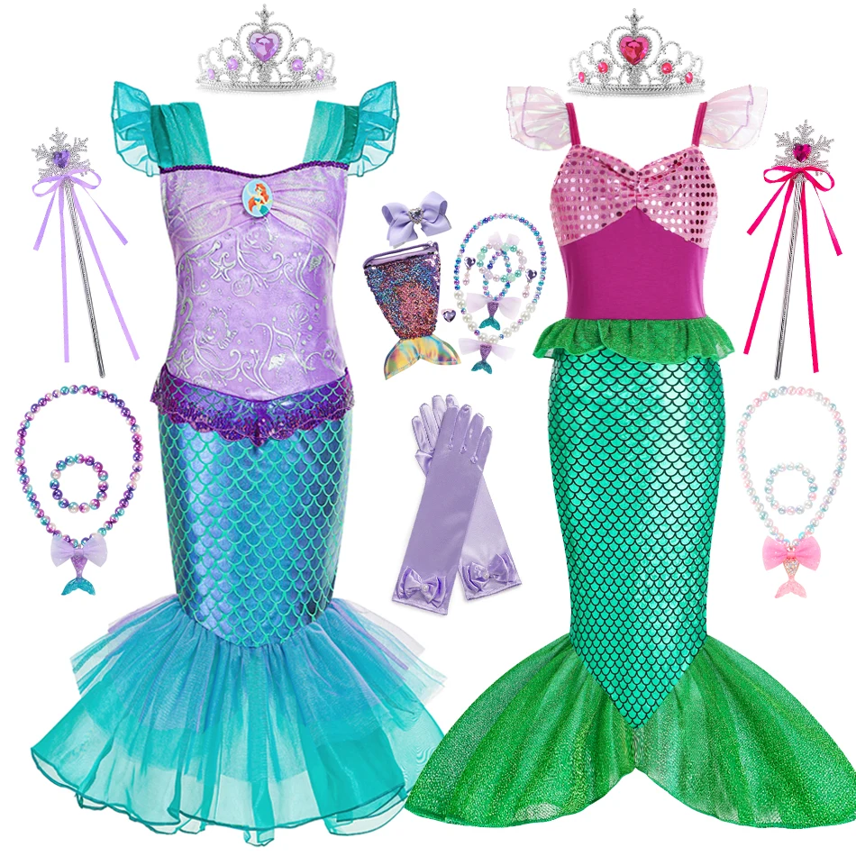 Vestido de princesa Ariel para niña pequeña, disfraz de Carnaval de verano, 2-10, cumpleaños, Navidad, lentejuelas