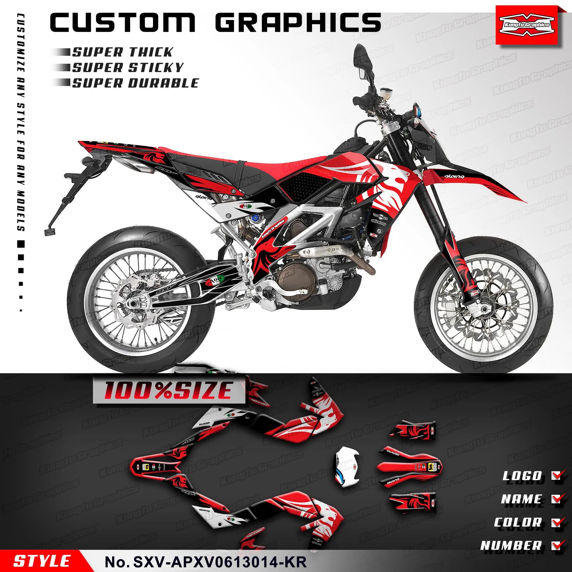 Наклейки KUNGFU GRAPHICS с полной виниловой графикой для Aprilia SXV 450 550 2006-2013 SXV-APXV 0613014 -KR |