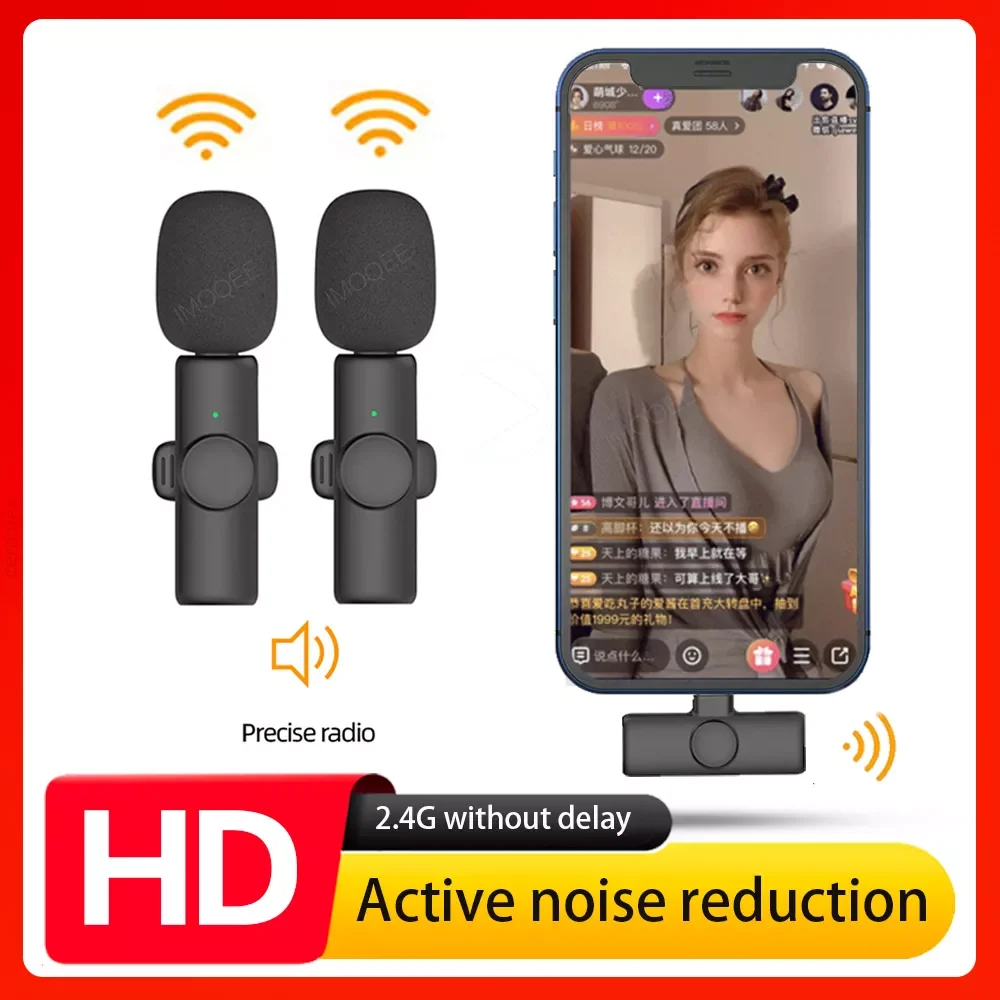 

Беспроводной петличный микрофон, профессиональный микрофон для телефона, Tiktok Studio Vlog Youtube, для геймеров, звукозапись 2,4G, радио от 1 до 2