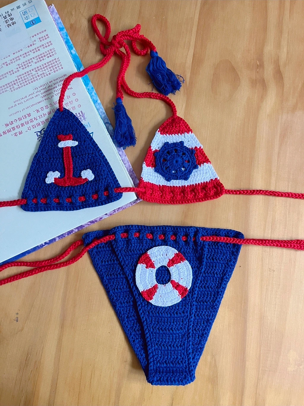 Комплект микро-бикини морской капитан вязаный крючком хлопковый купальный