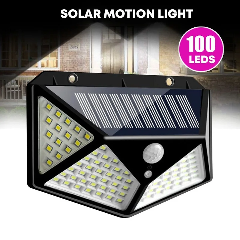 

100 LED PIR Motion Sensor Solar Powered Waterproof Outdoor Wall 270° 4 Sided IP65 Lights For Porch Garden Garage Gate Security