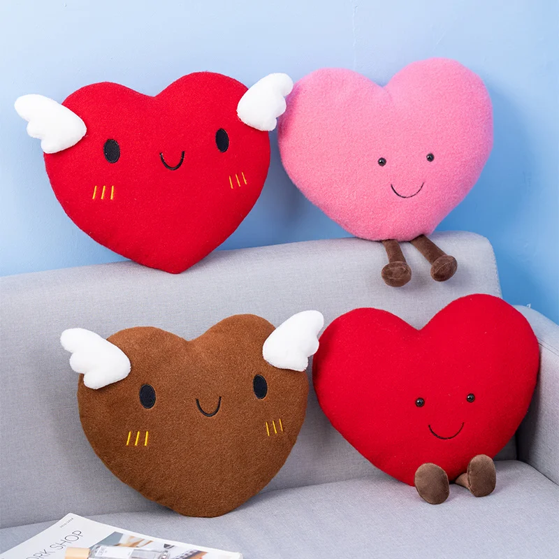

Kawaii Heart Pillow Funny Cute Expression Plush Stuffered Dolls With Wings Girl Boys Gifts Valentine's Day Gift