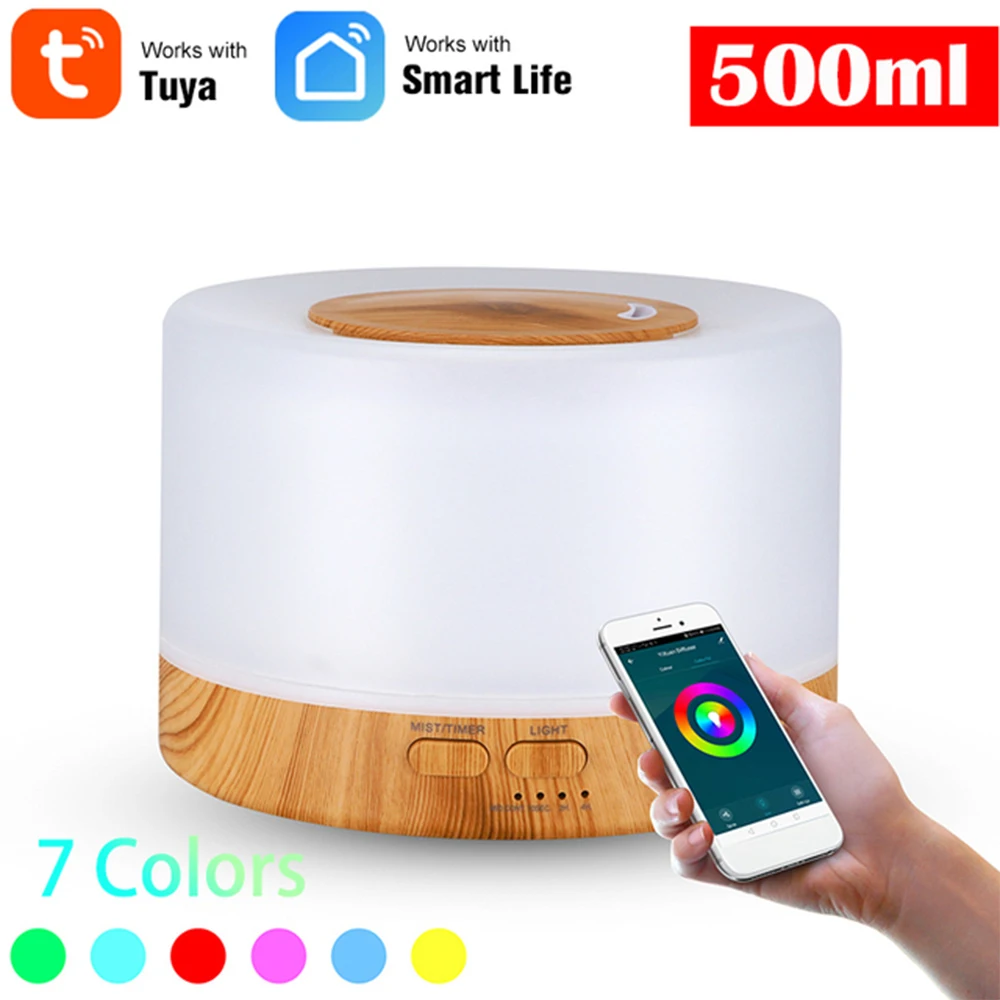 

Smart Oil Aroma Aromatherapy Essential Diffuser Air Humidifier WiFi Connect with Tuya Alexa and Google Home with 7 LED Colors