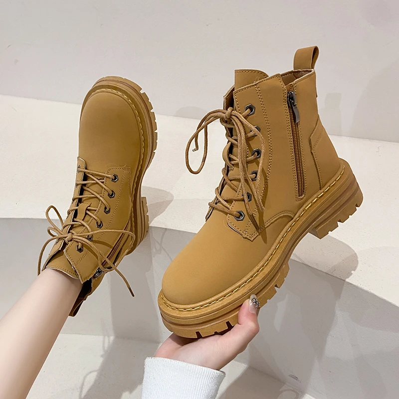 

Женские мотоциклетные ботильоны на платформе, повседневные Нескользящие Ботинки Челси на плоской подошве, Осень-зима 2022