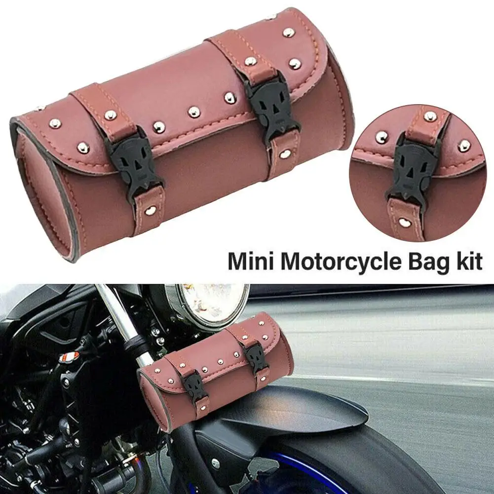 

Brown Universal Motorcycle Handlebar Bag Durable Waterproof Pocket Tools Leather Bag Saddlebags Storage Holder Capacity Lar C8P4