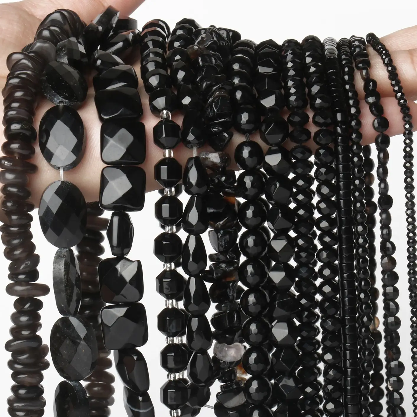 

Natural Black Onyx Agates Stone Round Faceted Irregular Smooth Rondelle Beads for Jewelry Making DIY Charms Bracelets Necklace